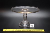 Vintage clear glass cake plate; measures approx.