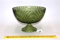 Vintage green glass footed serving bowl; measures