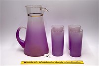 Blendo glass pitcher, frosted lavender w/ gold