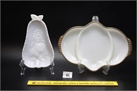 Vintage Fire King relish tray & a milk glass pear