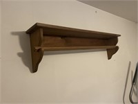 shelf with hanger for quilt. wood 42w x 12tall x 7
