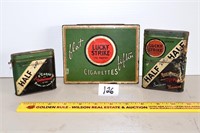 (3) Vintage Lucky Strike tobacco tins  Located in