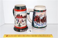 (2) Budweiser Collectible Holiday steins; 1991 &