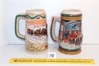 (2) Budweiser Collectible Holiday steins; 1996 &