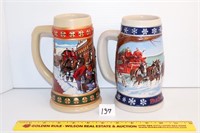 (2) Budweiser Collectible Holiday steins; 1994 &
