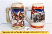 (2) Budweiser Collectible Holiday steins; 1998 &
