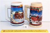 (2) Budweiser Collectible Holiday steins; 2002 &