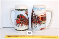 (2) Budweiser Collectible Holiday steins; 2008 &