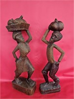 Pair of MCM Wood Sculpture African Couple 15" Tall