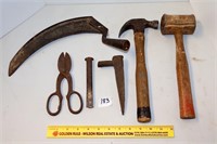 Group lot of vintage tools including hammer,