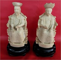 Chinese Emperor and Empress Seated Resin Figures