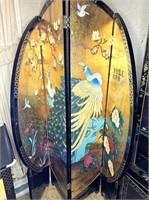 4 Panel Dbl Sided Hand Painted Screen Black & Gold