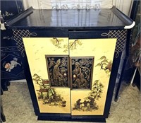 Asian Style Black Lacquer W/ Gold Accents Cabinet