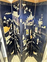 4 Panel Dbl Sided Japanes Screen Stone Inlay