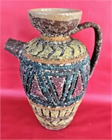 Italian Mid Century Carved Pottery Pitcher 11 1/2"