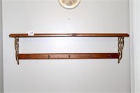 Wood & metal wall shelf w/ hooks