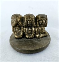Solid Brass Three Wise Monkeys Figure 2 1/2"