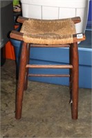 Wooden stool w/ woven seat