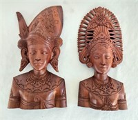 Wood Indonesian Hand Carved Statues Bali 9 1/2"