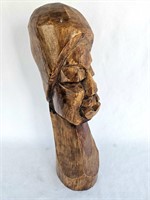 Wood Hand Carved African Bust 14"