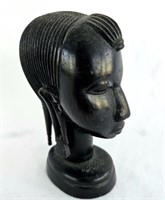 Wood Ebony Hand Carved Female Bust 5 1/2"