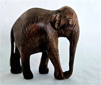 Small Wood Hand Carved Elephant 3" Tall