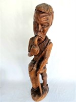 27" Wood Hand Carved Folk Art Man W/ Pipe