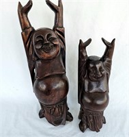 Pair of Wood Carved Happy Buddhas