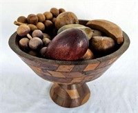 Wood Fruit Bowl Set Hand Carved 7 1/2"
