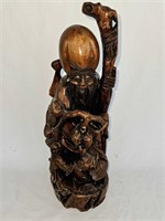 Wood Hand Carved Chinese God of Longevity Statue