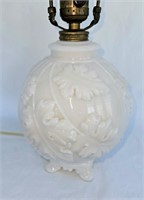 Alacite Milk Glass Embossed Lamp W/ Finial