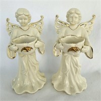 Pair of Angels White W/ Gold Trim 7 3/8"