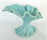 Aqua Blue Swirl Vase Pottery Unsigned 6 1/2"