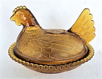 Amber Indiana Glass Hen on Nest