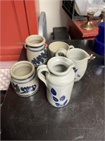 lot of 5 small pottery pitchers, and vases