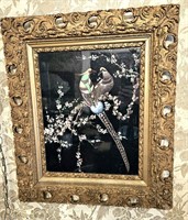 Ornate Framed Birds Picture Under Glass Japanese