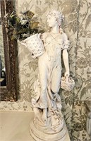 27" Chalk Woman Carrying Basket Statue