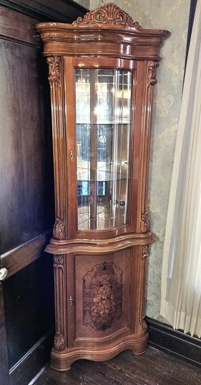 2 PC Corner Cabinet Curved Glass Beveled Front