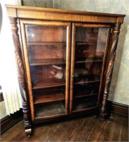 Antique Mahogany Double Door Glass Front Bookcase