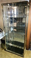 Large Brass and Glass Mirrored Back Lighted Curio