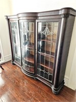 Large 3 Door Leaded Glass Bookcase Curio