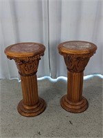 Pair of Wooden & Marble Top Column Stands