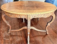 Antique Wood Carved Oval Foyer Table