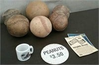 Box-6 Vintage Baseballs, Vendor Button, Mini