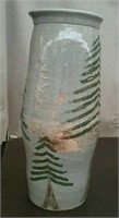 Ceramic Flower Pot With Tree Pattern 18" Tall 7"