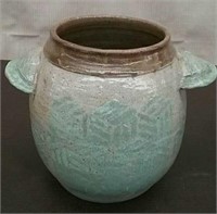 Ceramic Flower Pot With Leaf Pattern 10" Tall