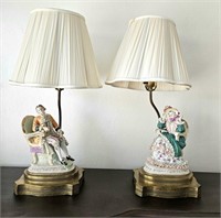 Lg Victorian Style His & Hers Lamps Note Condition
