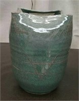 Ceramic Flower Pot, Green 9.5" Tall 7" Diameter