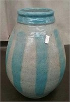 Ceramic Flower Pot, Blue Stripe 10" Tall 7"