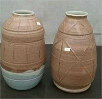 2 Ceramic Flower Pot, Dark Tan 10.5" Tall